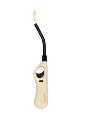 Flexible Refillable Candle Lighter – Long Bendy Nozzle Gas Lighter for Candles, BBQ, Grill, Fireplace & Kitchen – Adjustable Windproof Flame, Safety Lock, Ergonomic Handle, Reusable (WHITE)