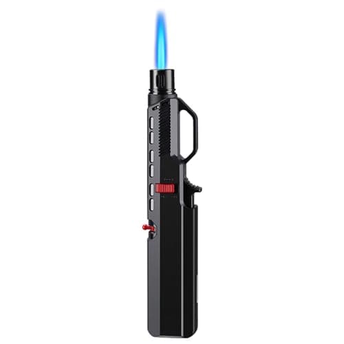 Windproof Lighter, 15.6 cm Gas Refillable Windproof Long Stick Lighter, Butane Gas Refill, Jet Lighter for Candles, Kitchen, Camping, Fireplace, Gifts (Without Gas Fuel)