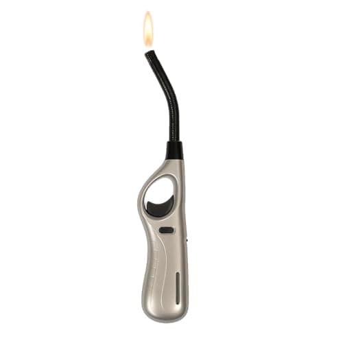 Flexible Refillable Candle Lighter – Long Bendy Nozzle Gas Lighter for Candles, BBQ, Grill, Fireplace & Kitchen – Adjustable Windproof Flame, Safety Lock, Ergonomic Handle, Reusable (GREY)