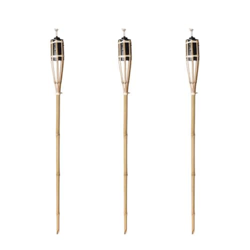 Natural Handmade Bamboo Garden Tiki Torch 60cm/90cm/120cm - for use with Parrafin or lamp Oil (90cm, Pack of 3)