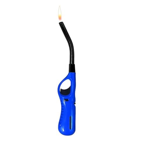 Flexible Refillable Candle Lighter – Long Bendy Nozzle Gas Lighter for Candles, BBQ, Grill, Fireplace & Kitchen – Adjustable Windproof Flame, Safety Lock, Ergonomic Handle, Reusable (BLUE)
