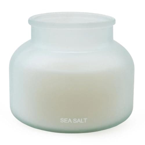 Sea Salt Scented Candle, 10cm Frosted Blue Glass Jar with Single Wick