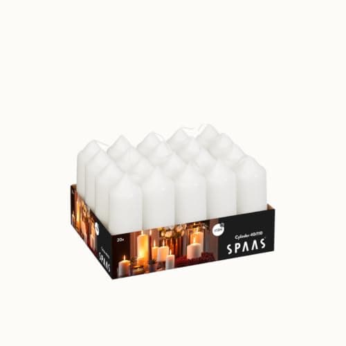 Spaas Tray of 20 Unscented Pillar Candles 40/110 mm, 13 Hours, White
