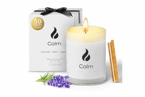 Natur IX Calming Soy Scented Candles for Women | Non Toxic Soy Candles for Home, Birthday, Gift & Aromatherapy | Organic Essential Oil, 50 H Burning | Lavender, Basil & Jasmine, 8.5 oz