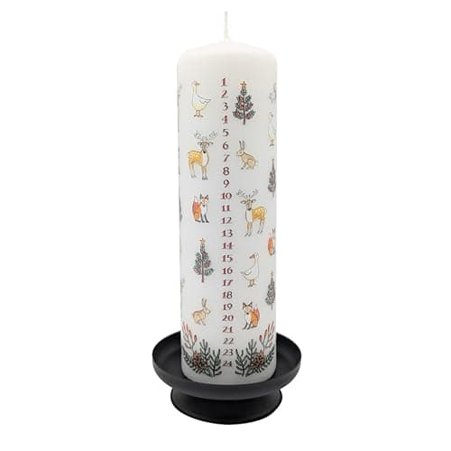 Alison Gardiner Winter Wildlife Advent Pillar Candle – Unscented Wax Christmas Countdown, 70hr Burn, Handmade in UK – Festive Candle for Table, Mantelpiece & Seasonal Décor
