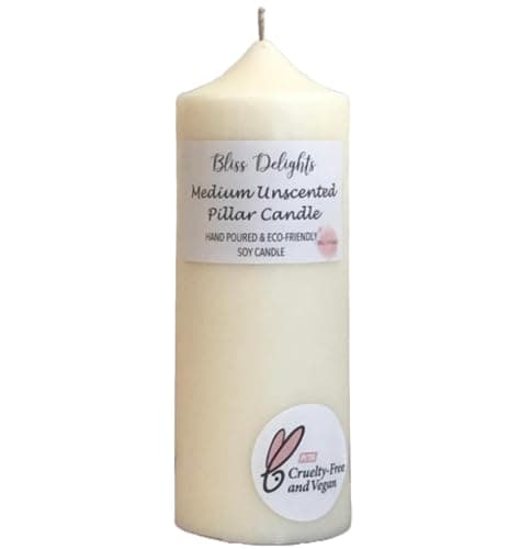 Bliss Delights Unscented Soy Pillar Candles | Plastic Free, Eco-Friendly, Cruelty Free & Vegan Soy Wax Candles (Medium)
