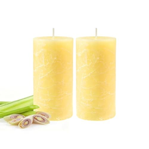 TRINIDa Citronella Candle 2 Pack, Smokeless Yellow Pillar Candles, 8 Nights Protection for Patio Garden Camping Outdoor Decor,Summer Essentials