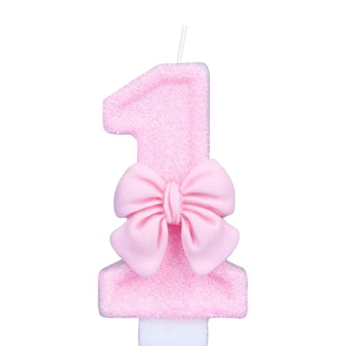 ZHIHUI Birthday Candle for Cake, Pink Bow Birthday Cake Topper Decoration, Cake Candles for 1st Girls Theme Party Supplies Birthday Party (Number 1)