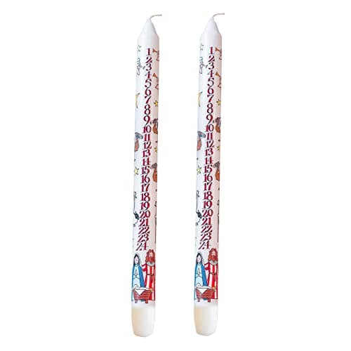 Pack of 2 Traditional Countdown to Christmas Advent Candle | Christmas Nativity Design Advent Candle with Numbers | Advent Christmas Candle Festive Dinner Taper Candle
