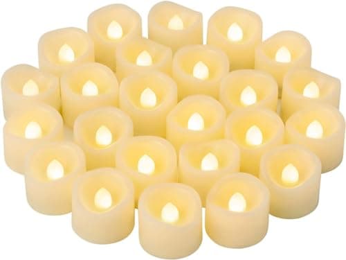 24 PCS LED Flameless Flickering Tealights Votive Candle Battery Operated/Electric Flicker LED Tealight Bulk Fake Candles for Halloween Christmas Wedding Party Decorations(Warm White)