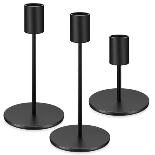 3 Pcs Candle Holders, Candlestick Holders for Taper Candles, Vintage Metal Candle Sticks Holder Stand for Home Party Room Wedding Dinners Tabletop Decoration (Black(8.5cm,14cm,16cm))