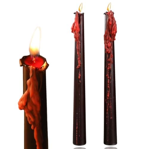 Bleeding Candles Black Candles, Pack of 2 Smokeless Unscented Spooky Black Vampire Tears Halloween Candle for Halloween Party Gothic Home Decor