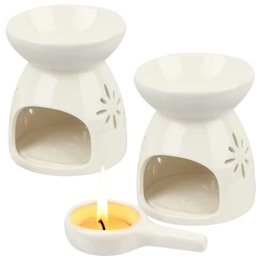 Set of 2 Floral Ceramic Wax Melt Burners - Essential Oil Diffusers with Tealight Holders for Home Aromatherapy - Elegant Wax Warmers Gift Set for Bedroom Decor