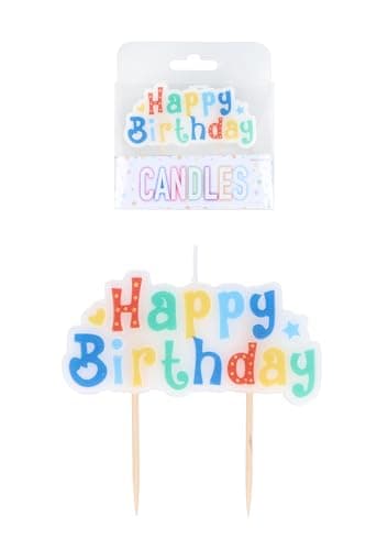 Henbrandt Single Colourful Happy Birthday White Block Candle Cake Topper on Wooden Picks Multicolour and Letter Candle for Birthday Cake and Cupcake Decorations