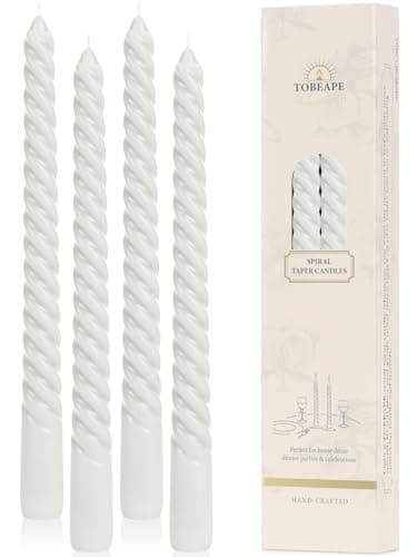 Tobeape White Tapered Dinner Candles 4 Pack, 10 Inch Twisted Table Candles