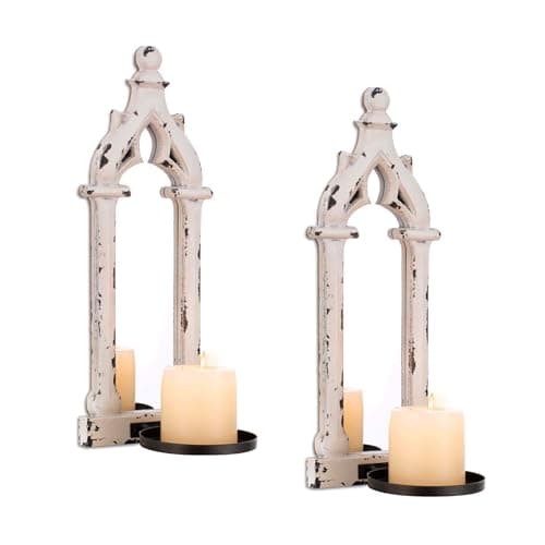 Walasis Wall Candle Sconces Set of 2 with Real Mirror, Distressed White