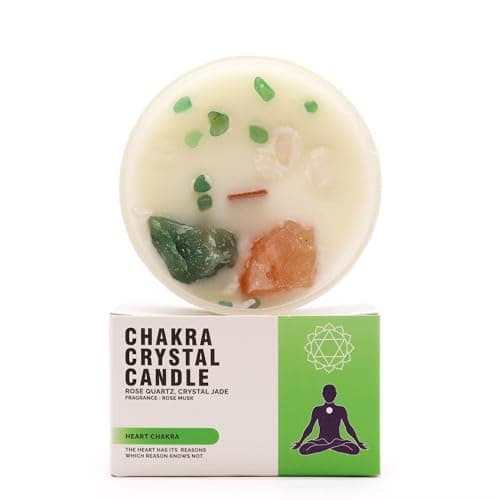 Heart Chakra Crystal Candle - Rose Musk Scent | Infused with Rose Quartz & Jade Gemstones | Love, Compassion & Emotional Healing | Natural Soy Wax | 17 Hr Burn | Meditation & Self-Love Gift