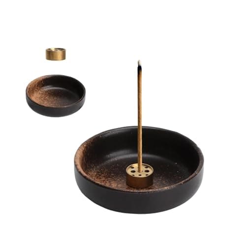 APOMOONS Ceramic Incense Holder and Burner – Handmade Ceramic Ash Catcher with Solid Brass Nine-Hole Insert Easy to Clean Multi-Incense Stick Holder for Meditation Yoga Relaxation Home Décor Gift Idea