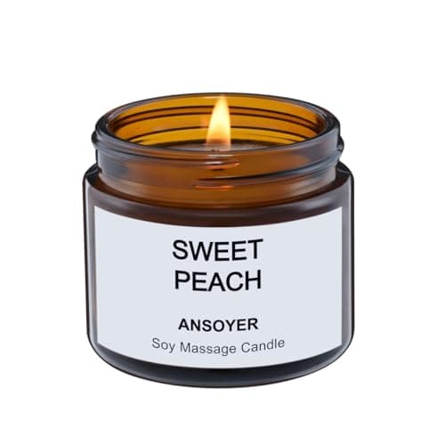 ANSOYER Massage Candle - Soy + Hemp Seed Oil Based - Massage Oil Candle - Body Oil & Lotion Candle - Home SPA Candle for Relaxation - 1.77oz / 50g (Sweet Peach)