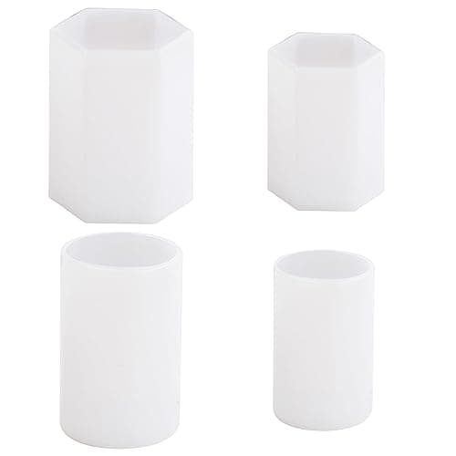 4 Pcs Pillar Silicone Candle Moulds Set, Making Wax Mould, Candles Casting Moulds, Silikonform Cylinder and Hexagonal for Candle Making DIY 3D Aromatherapy