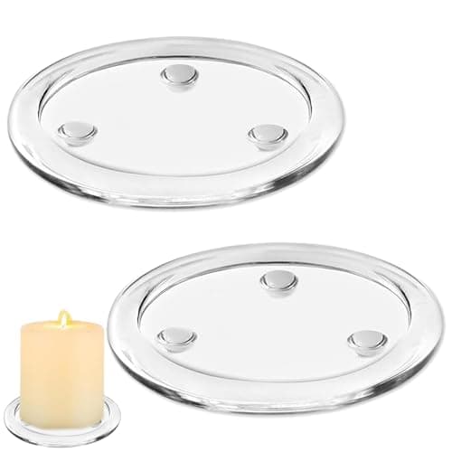 2 PCS Round Candle Plate Candlestick Holders, Candle Plates and Trays, Candle Dish, Glass Candle Holders for Pillar Candles, for Weddings, Parties, Home Decor, Table Centrepieces