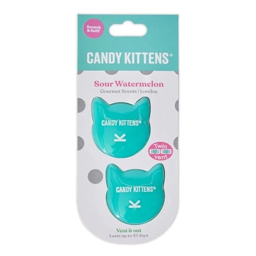 Candy Kittens Sour Watermelon Car Air Freshener, 45 Day Long Lasting Fragrance, Twin Vent Clip Air Fresheners, Scented Cat Novelty Gift, Turquoise Car Accessories
