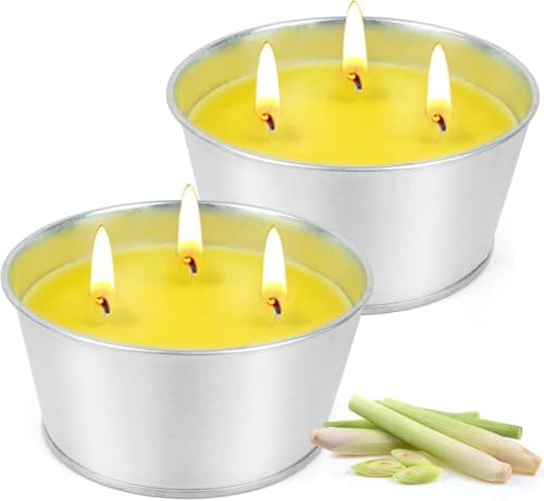 2PC Large Citronella Candles Outdoor 16OZ, 3 Wick Outdoor Candles 80H Burining Time - Natural Soy Wax Citronella Candle, Citronella Scented Candle for Patio, Home, Garden, Camping, Picnics