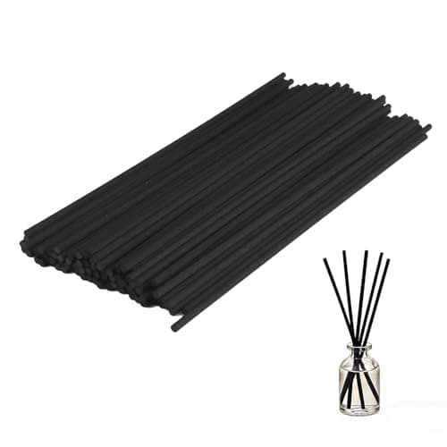 Admygo 50pcs Reed Diffuser Sticks, 7.8 Inch Rattan Wood Sticks, Diffuser Refills, Thick Room Diffuser Sticks for Essential Oil, Fibre Reeds for Diffusers, Replacements for Home, Office (Black)