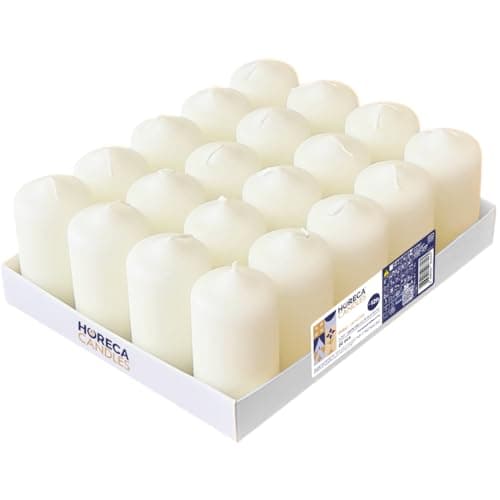 Horeca Candles - Pillar Candles - Ivory - Set of 20 Decorative Candles - Ø 4 x 7 cm (1.57 x 2.76 in) - 12 Hours Long Burning - Unscented - Dripless - Smokeless - RAL Quality