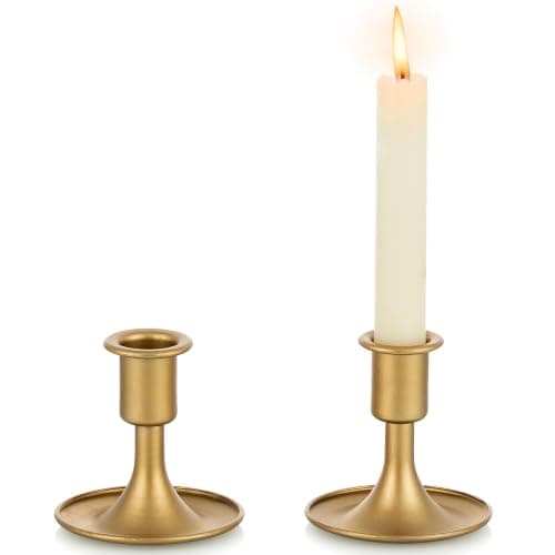 Romadedi Gold Taper Candle Holders, Elegant Home Decor, Set of 2