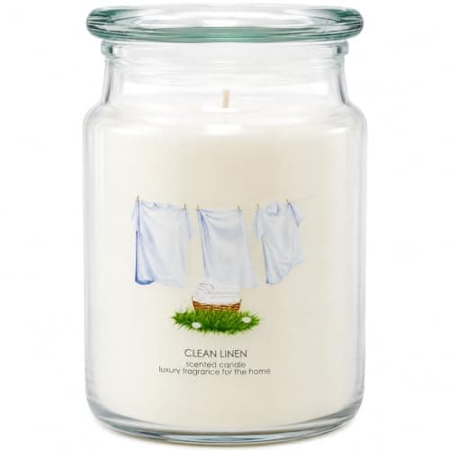 Large Clean Linen Scented Jar Candle with Glass Lid, Fresh Home Fragrance Candle, Single Wick, Up to 95 Hours Burn Time