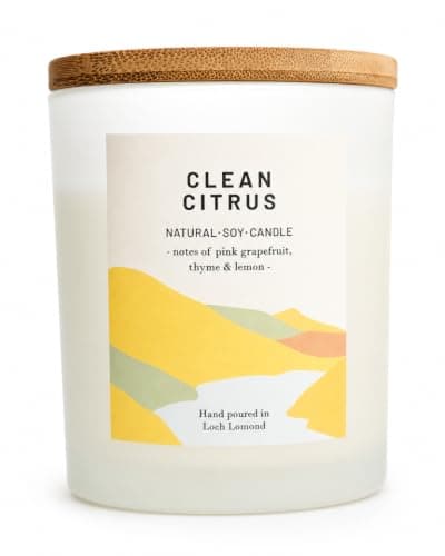 Ocoee House | Luxury Scented Soy Wax Candles. Hand Poured in Loch Lomond, Scotland. Organic & Vegan (+8 Scent Options, x2 Sizes) Clean Citrus, Single Wick - 450g