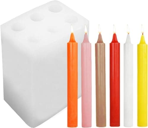 Silicone Candle Moulds 6 Holes Long Pillar Candle Mould Silicone Candle Moulds Cylinder Shape Mould for Aromatherapy Candle Soy Wax Soap Clay Craft Plaster Resin Handmade Crafts Gifts Birthday Cake Decor