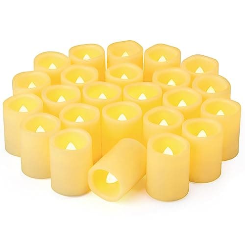 Yakpo 24 Pack 5cm Flameless Flickering LED Votive Candles Battery Operated, Electric Fake Votive Tea Light, LED Flicker Tealight Candle Bulk for Wedding Party Christmas Halloween Lantern Decorations