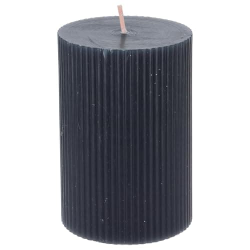 Small Charcoal Ribbed Pillar Candle, 10x7cm Unscented Dark Grey Decorative Candle, Modern Minimalist Home Decor