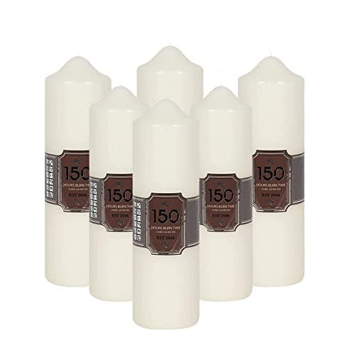 OnlineStreet Church Pillar Candles - Unscented Overdipped White Candles with Long Burning Times of 150 Hours, (Pack of 6), 7 cm
