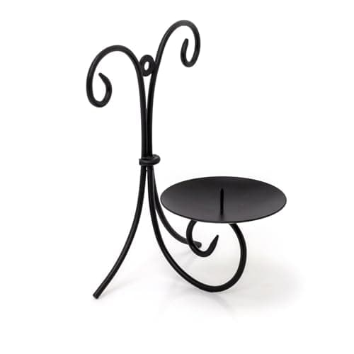 Carousel Home Black Metal Scroll Wall Sconce Candle Holder | Wall Mounted Black Pillar Candle Holder | Wall Candle Plate With Spike