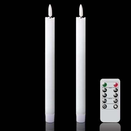Eldnacele Flameless White Taper Candles Flickering with Remote and Timer, Battery Operated LED Warm 3D Wick Light Window Candles Real Wax Pack of 2 for Christmas Decorations(0.78 X 9.64 Inch)