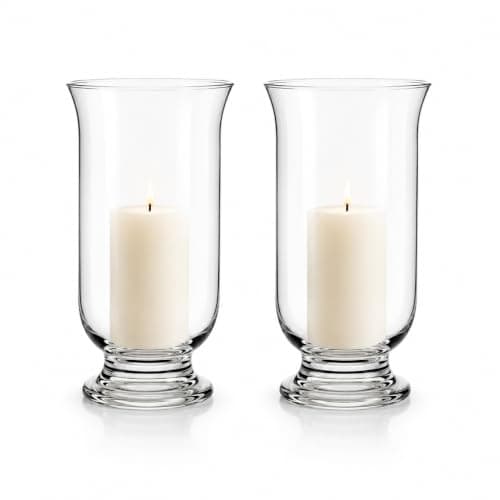 Floralcraft® 25cm Tall Glass Hurricane Vase Set of 2 – Storm Lantern Candle Holders for Home Décor, Wedding Centrepieces & Event Styling – Clear Glass Pillar Candle Holders