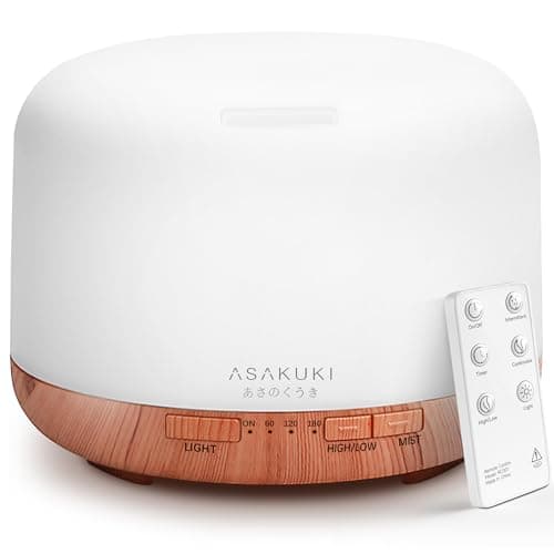 ASAKUKI 500ml Essential Oil Diffuser, 5 In 1 Ultrasonic Diffuser Humidifier