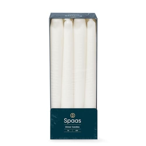 Spaas Taper Dinner Candles 8 Hours, White, 8-Piece