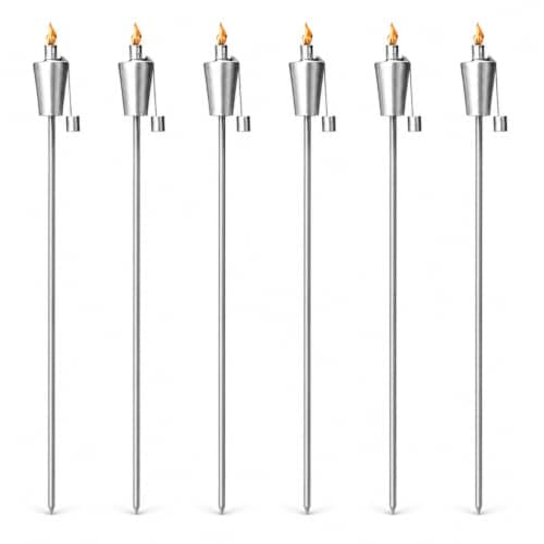 Garden Haven® Stainless Steel Garden Tiki Torch Pack of 6 | Fuel-Lit Oil & Paraffin Outdoor Lanterns | 230ml Capacity | 146cm Garden Path Torches with Child-Proof Wick