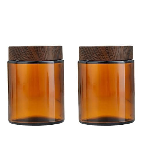 2 Packs 150ml /5 Oz Empty Amber Glass Jars Cosmetic Jar with Black Grain Lid and Inner Liner Refillable Cosmetic Makeup Face Mask Facial Cream Balm Lotion Storage Container Craft Candle Making
