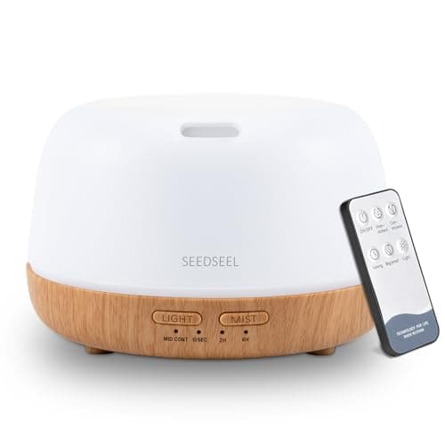 SEEDSEEL 300ml Aromatherapy Diffuser with Remote Control, 7-Colour LED Light, Ultrasonic Cool Mist, Quiet Operation, Auto-Off, Essential Oil Diffuser for Home, Office, Yoga