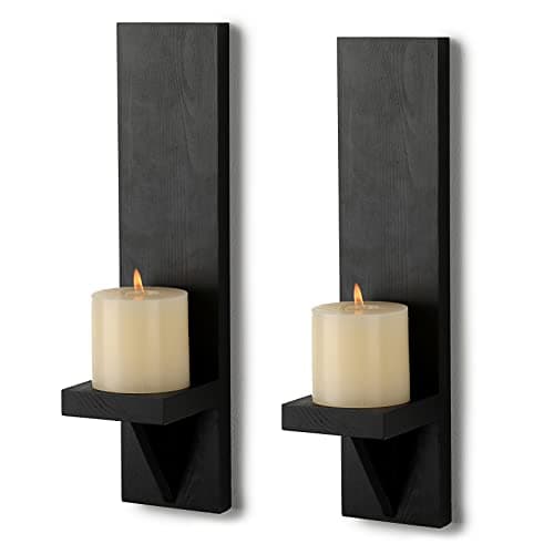 BSTKEY 2pcs Wooden Wall Mounted Candle Sconces with Countersunk Hole, Black