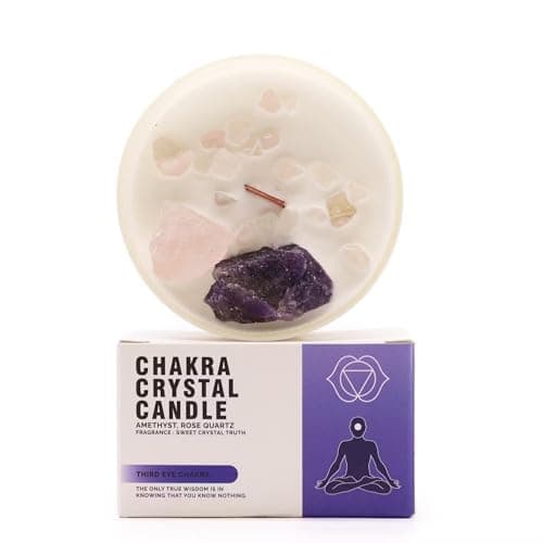 Third Eye Chakra Crystal Candle - Sweet Crystal Truth Scent | Infused with Amethyst & Rose Quartz Gemstones | Intuition, Inner Wisdom & Clarity | Natural Soy Wax
