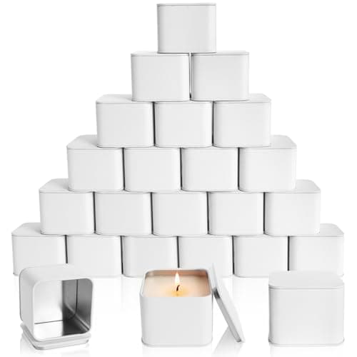 AVLA 24 Pack Candle Tins, 8 OZ Square Candles Jar with Lid, Empty Metal Candle Containers, Bulk Candy Storage Can Sets for DIY, Arts, Crafts, Storage, Gifts, White Decorative Candles Making Supplies