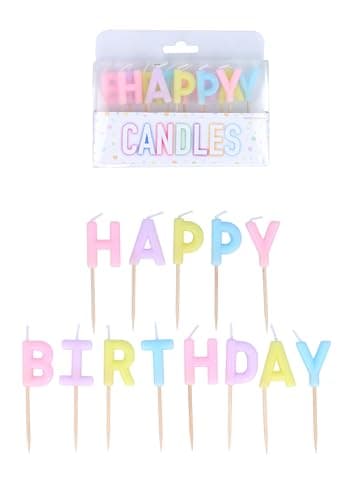 Henbrandt Pack of 13 Pastel Happy Birthday Candles on Wooden Picks, 4 Assorted Pastel Colours 7cm Lettered Happy Birthday Celebration Candles Cake Topper for Birthday Cake and Cupcake Decorations
