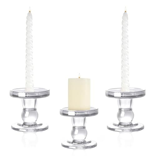 3pcs Glass Candle Holders for Pillar and Taper Candles, Clear Decorative