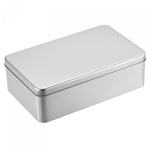 sourcing map Metal Tin Box, 7.09" x 4.33" x 2.17" with Lids, Silver Tone